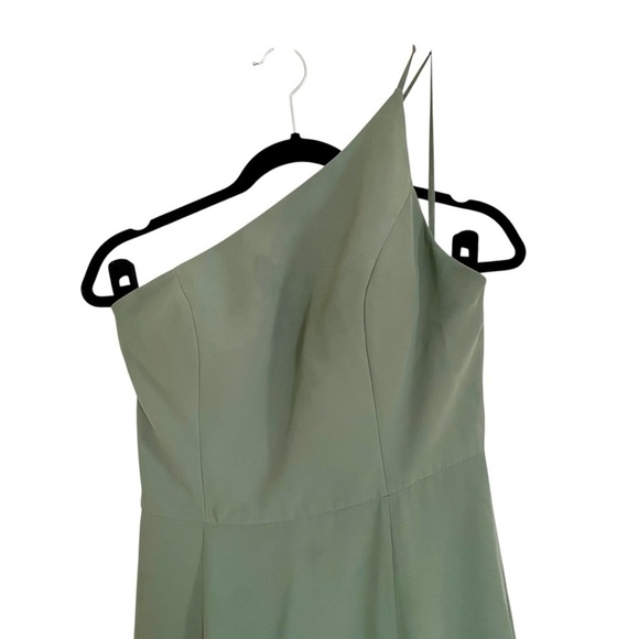 Jenny Yoo Long Light Green One Shoulder Dress Size 10 Bridesmaid Formal FLAWS - Picture 5 of 11